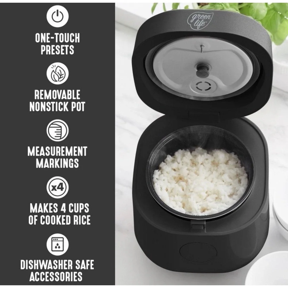 Green Life Healthy Ceramic Nonstick Go Grains,‎ Rice and Grains Cooker Black NIB